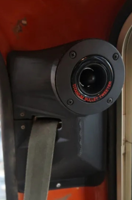 Regular Cab Seat Belt Covers with Titanium Tweeter Speaker Pod for 1973-1979 Dentside Ford Trucks